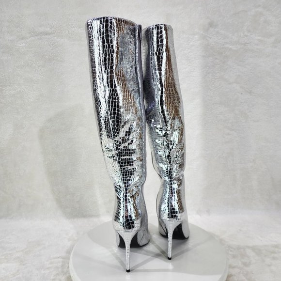 Silver Metallic  Festive   Pointy Toe Boots With 4 inch Stiletto Heel - Picture 9 of 11